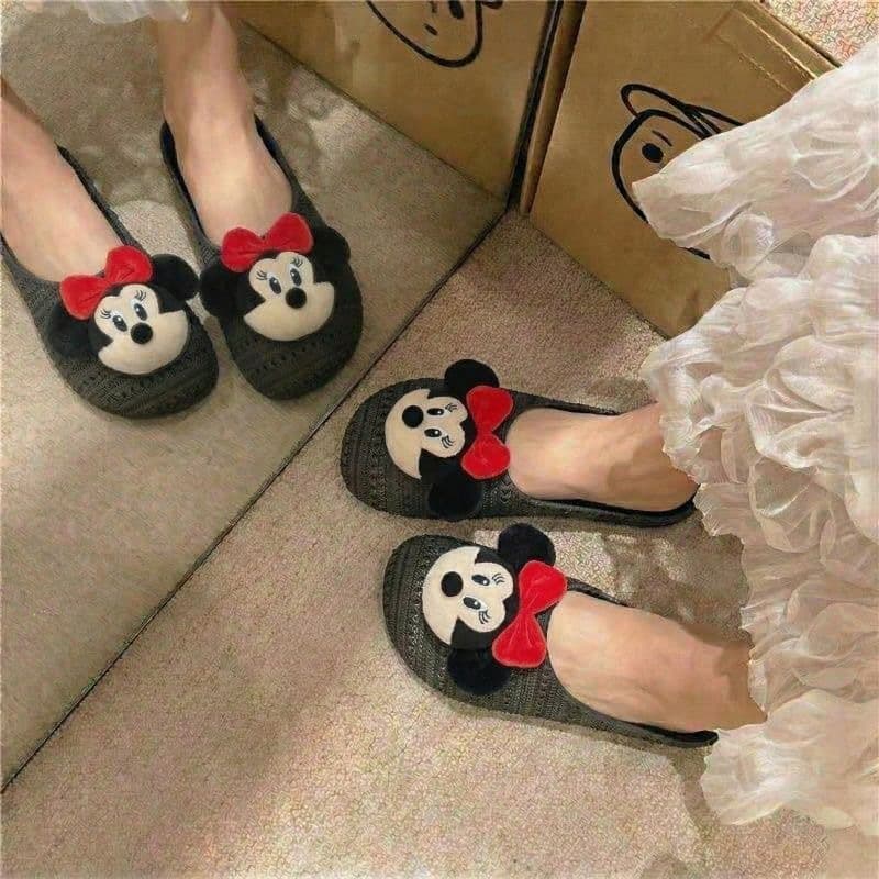 Cartoon Cute French Baotou Half Slippers for Women 2026 Summer New Style Imitation Woven Hollow Fashion Half Slippers