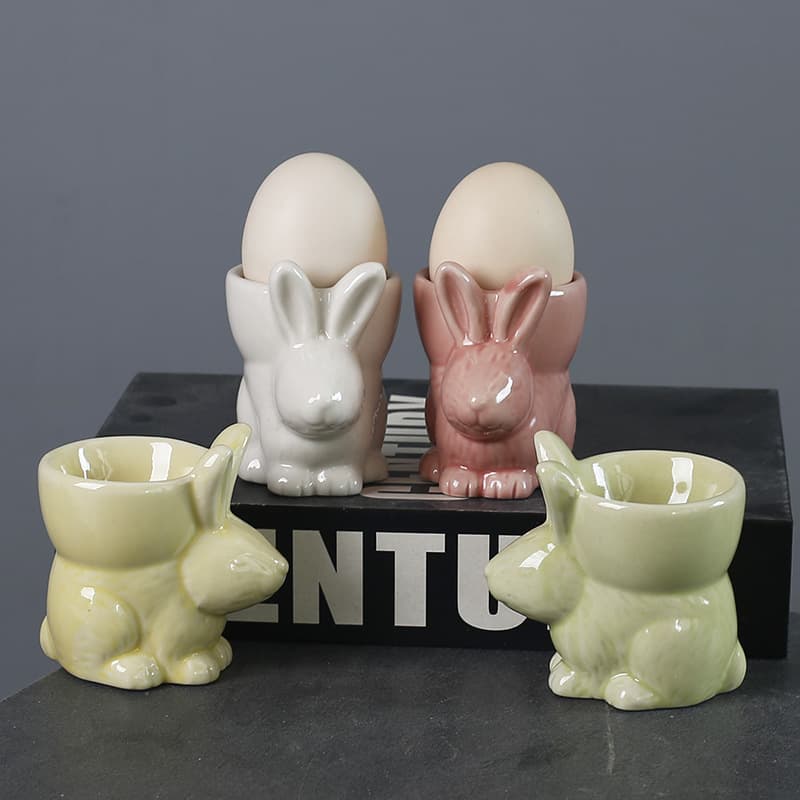 Hand-painted Rabbit Egg Holder Ceramic Egg Cup Creative 3D Cartoon Ornament Ring Makeup Miscellaneous Storage Box
