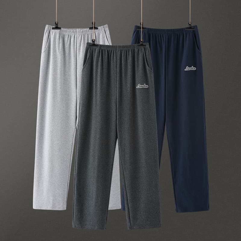 Men's pure cotton pajamas for spring and autumn, loose fit, plus size, casual, solid color, suitable for teenagers and young adults.