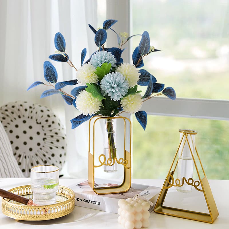 Nordic simple creative metal iron glass vase home furnishings living room desktop decoration hydroponic flower arrangement flower arrangement