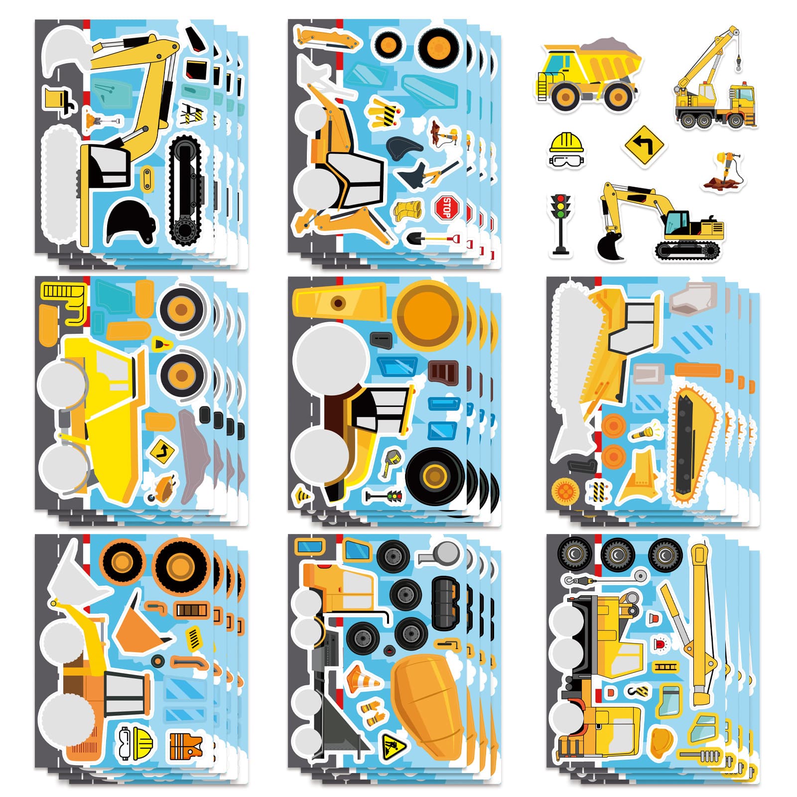 8 Cartoon Engineering Vehicle Puzzle Stickers Luggage Collage DIY Handbook Notebook Children’s Educational DIY Stickers