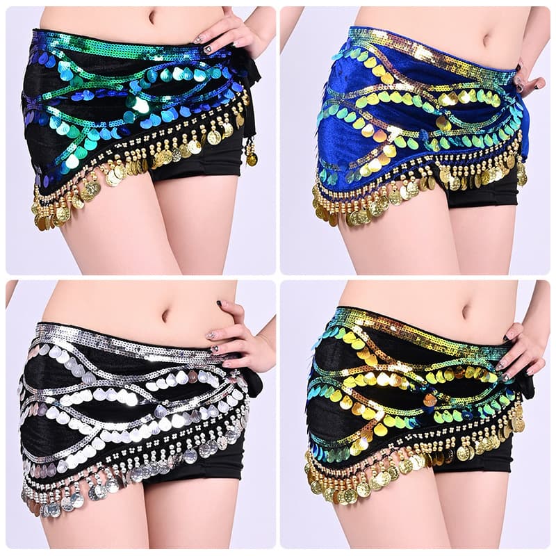 Hanging Coin Belly Dance Hip Scarf Belt, Handmade Sequins Indian Dance Performance Costume Waist Accessory, Egyptian Style Oriental Dance Hip Scarf