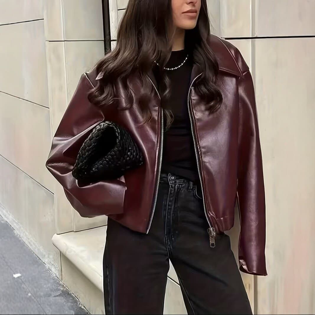 2026 New European and American Style Short Motorcycle Leather Jacket for Women, Loose PU Leather Blazer, Spring and Fall Fashion Trendy Outerwear