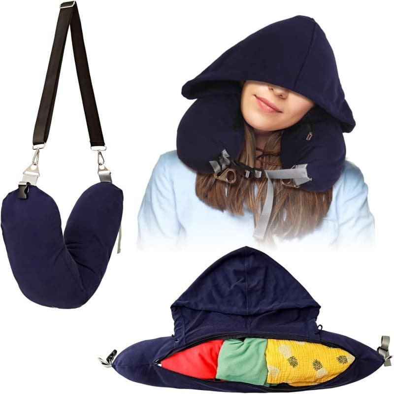 Hood Padded Clothing Headrest Hooded U-shaped Pillow Storage Bag Aircraft Travel Pillow Head and Neck Pillow Case