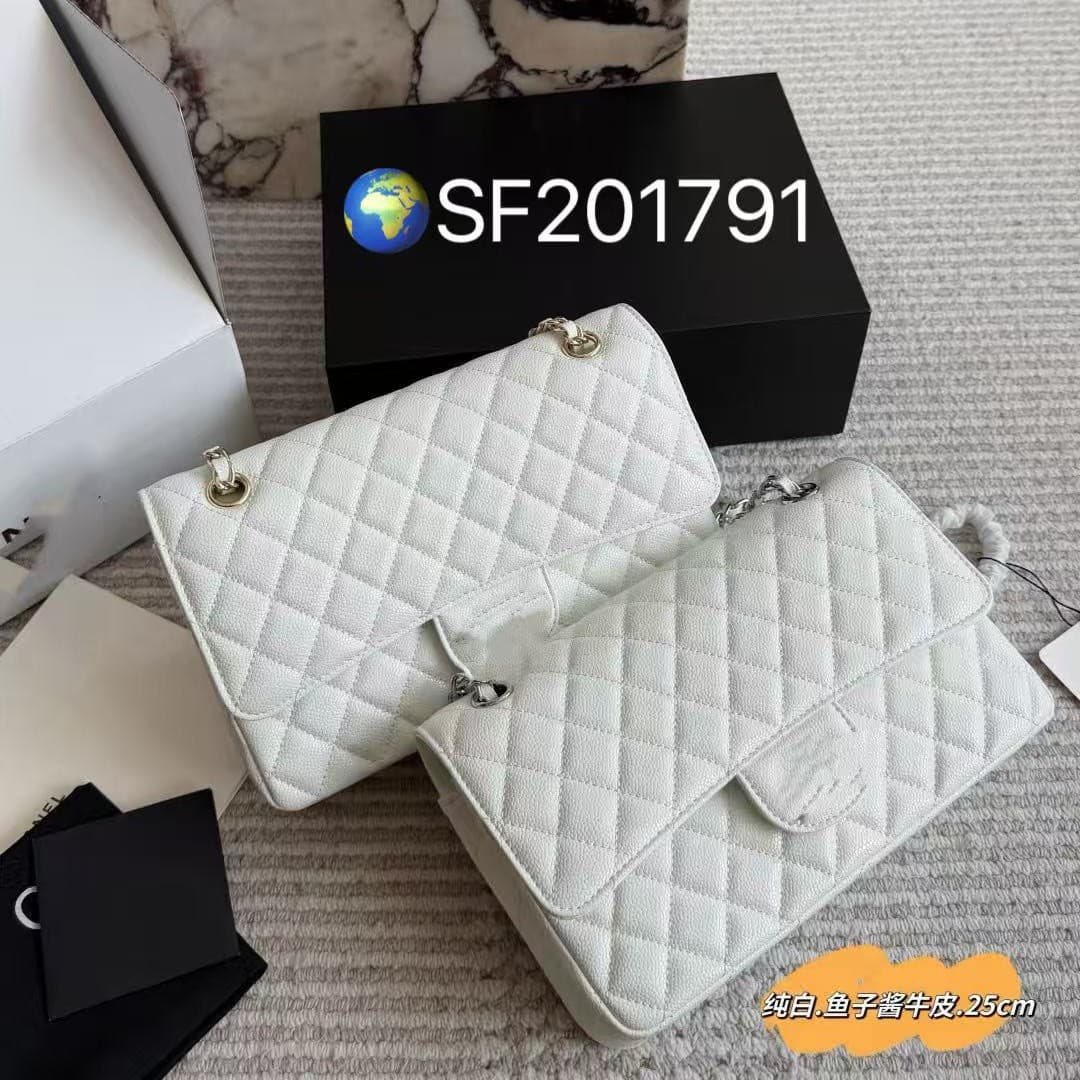 C's Xiaoxiangfeng new CF rhombus chain square fat sheepskin bag caviar cowhide genuine leather cross-body women's bag