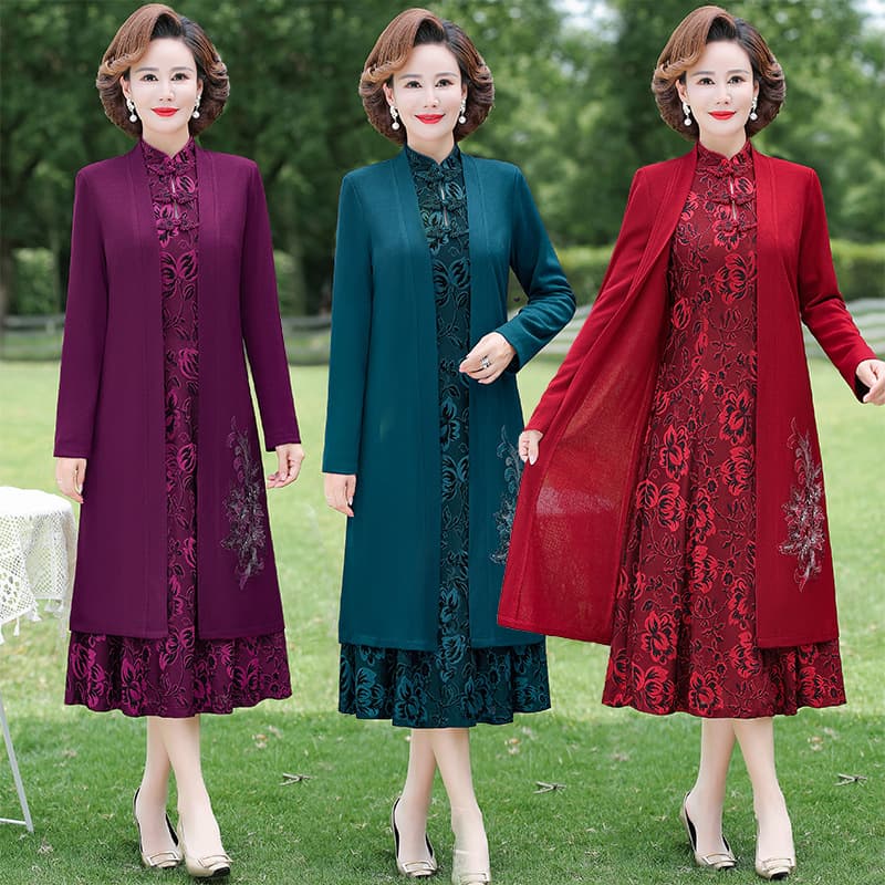 Mother's Wedding Banquet Dress Autumn High-End Two-Piece Set Spring Autumn New Elegant Gown