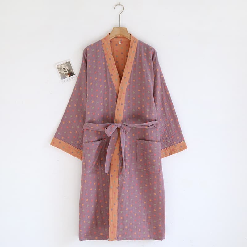 Assorted Spring and Autumn Yarn-Dyed Pure Cotton Jacquard Gauze Nightgown, Long National Style Cardigan and Wind Bathrobe, Japanese Style Bathrobe
