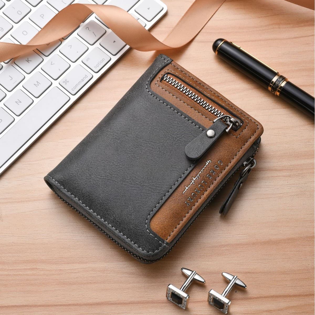 Cross-border best-selling men's wallet vertical business multi-functional large capacity casual retro zipper coin purse wallet