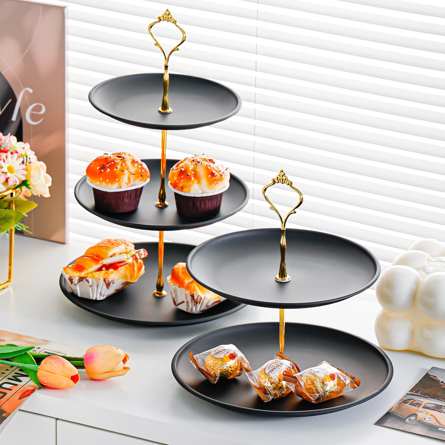Cross-Border French-Style High-Quality Stainless Steel Cake Stand for Home, Wedding, Restaurant, Hotel, Living Room, Christmas Fruit Plate Decoration