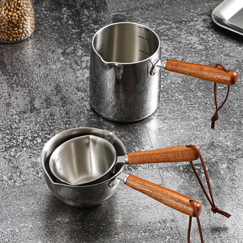 304 Stainless Steel Measuring Spoon Hot Oil Pot 316 Oil Splash Pot Melting Spoon Three-Layer Steel Mini Small Yellow Oil Pot Milk Pot