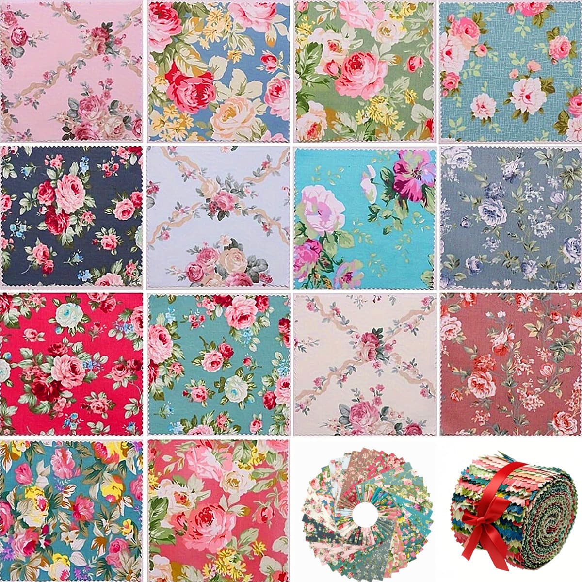 42-piece floral cross-border foreign trade quilted patchwork fabric strips, patchwork quilt fabric strip material kit