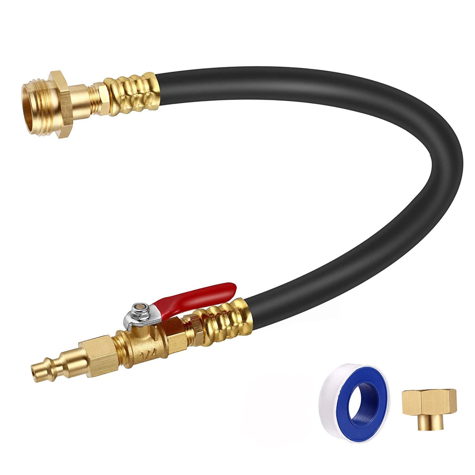 RV frost-proof water spray adapter with shut-off valve, 12-inch air compressor quick-connect burst coupling