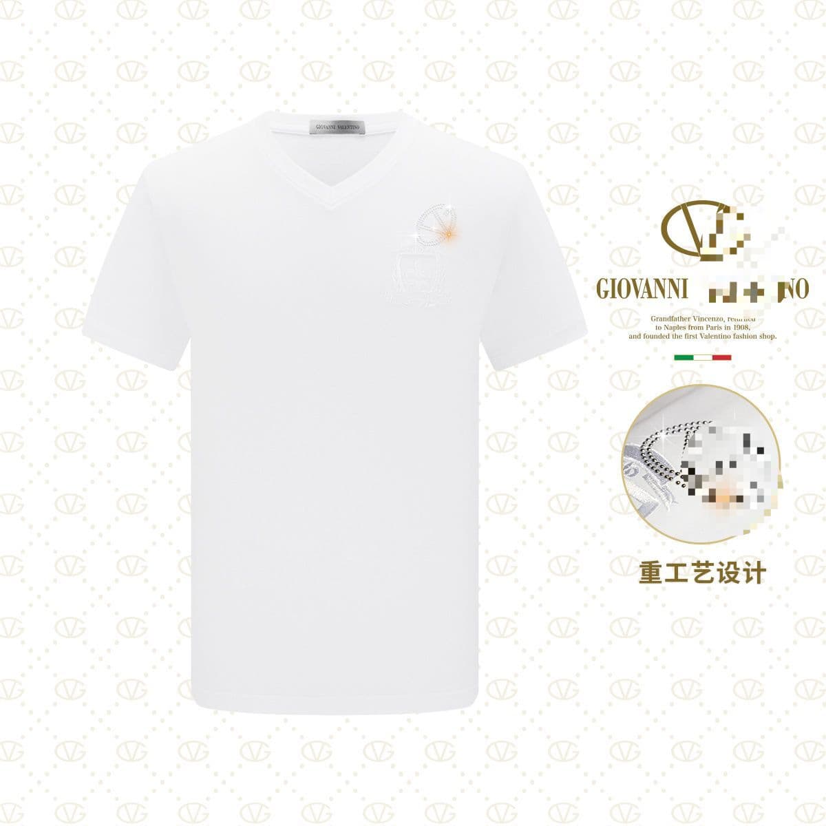 Zhuofan Giovanni Valentino Short-Sleeve T-Shirt for Men, Business Casual Round-Neck Tee, Summer Thin Style Wholesale