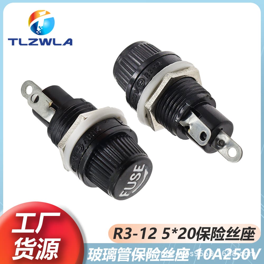 R3-12 5*20 Screw-Type Fuse Holder Box, 10A 250V, Eco-Friendly, Flame-Retardant, High-Temperature Resistant