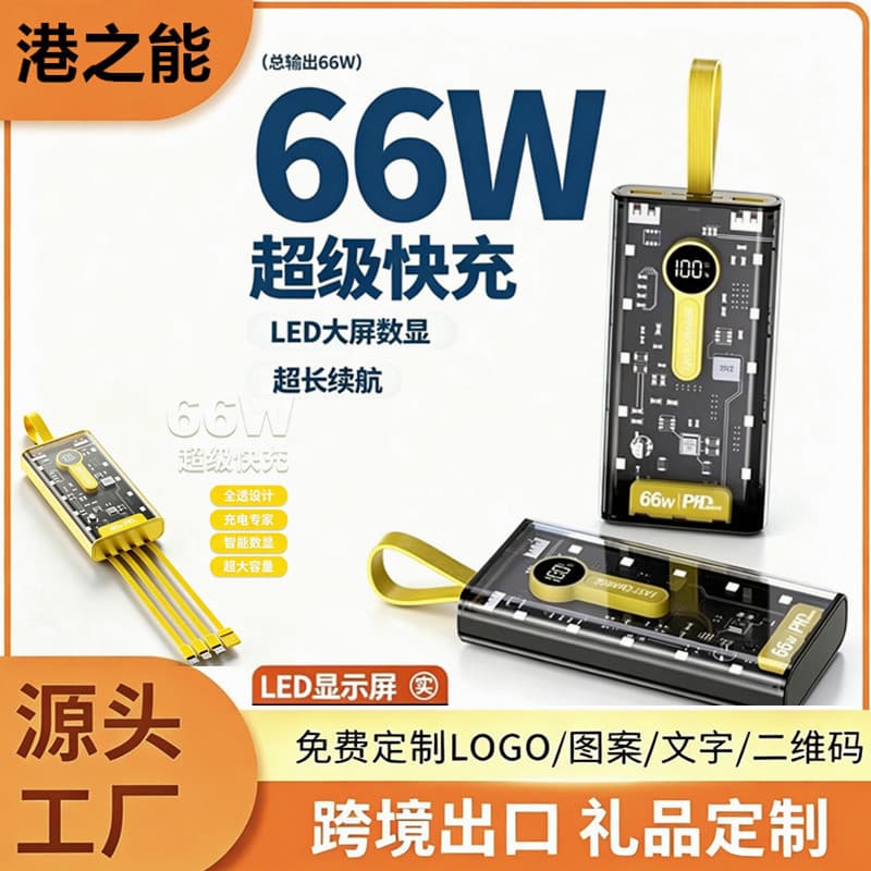 Large capacity 20000 mAh 22.5W fast charging power bank transparent mecha style mobile power supply gift customization