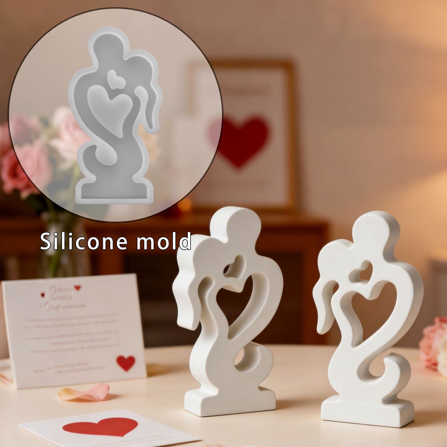 Baijiaxing DIY - Couple Heart Ornament Resin Mold Desktop Decoration Couple Plaster Silicone Mold New Product