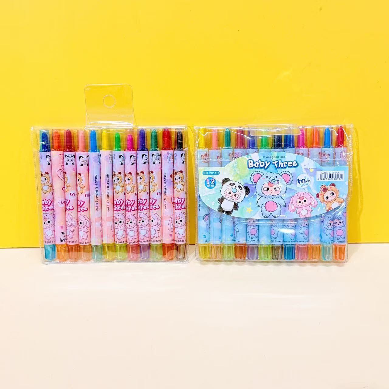 Yujia Sanrio Cartoon Cute 12-Color Rotating Crayons Creative Drawing Stationery for Students and Children Short Crayons Hot