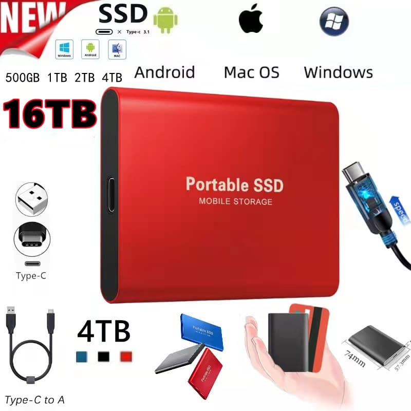 Cross-border e-commerce SSD high-speed solid-state portable hard drives (16TB, 8TB, 4TB, 2TB, 1TB), same-day shipping, genuine source.