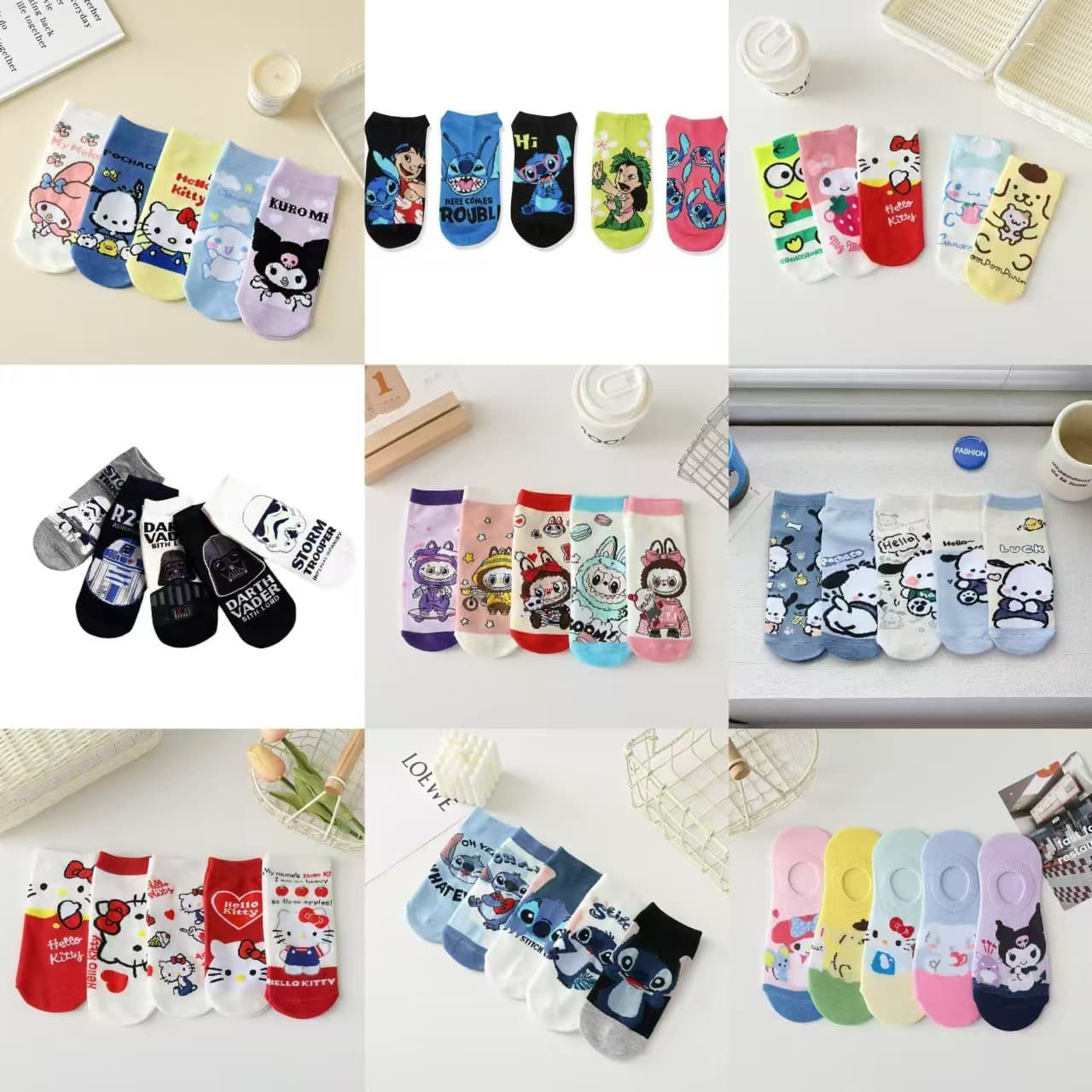 New Fashion Cute Cartoon Socks Korean Style Casual Women's Socks Labubu Low-Cut Short Socks Wholesale