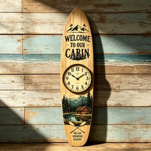 American Surfboard Shape Clock Hallway Background Wall Decorative Wooden Clock Wholesale Creative Retro Decorative Wall Clock