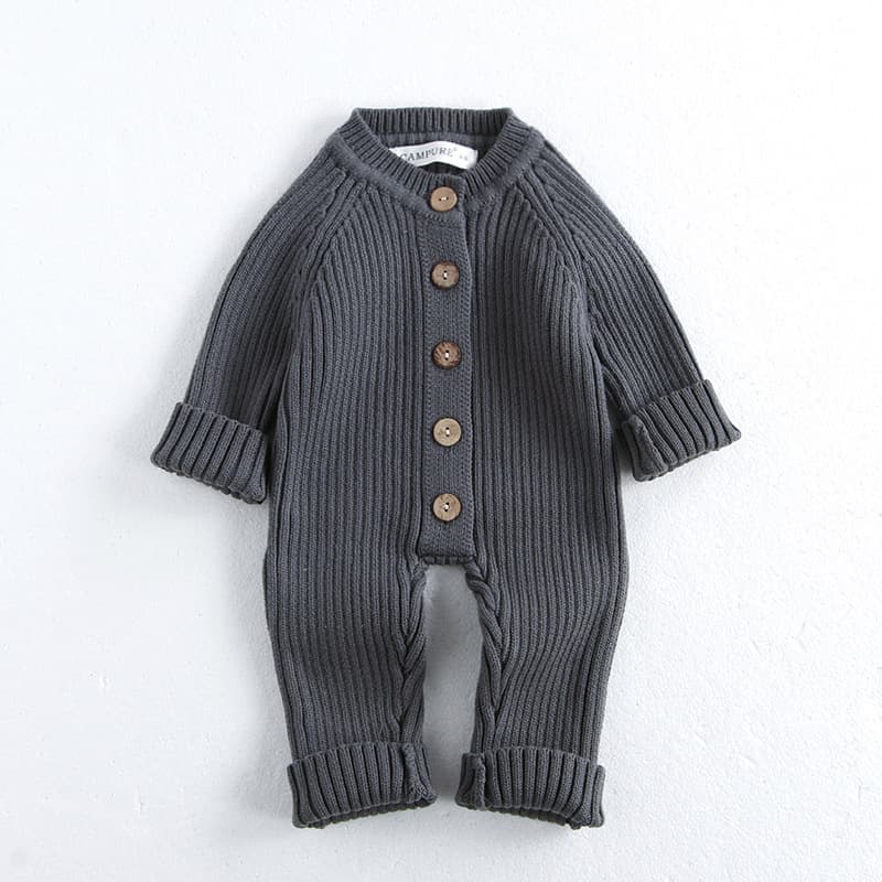 Korean-style Baby Onesie for Autumn/Winter, Unisex, Solid Color Knitted Crawling Suit, Newborn Fall Sweater Romper