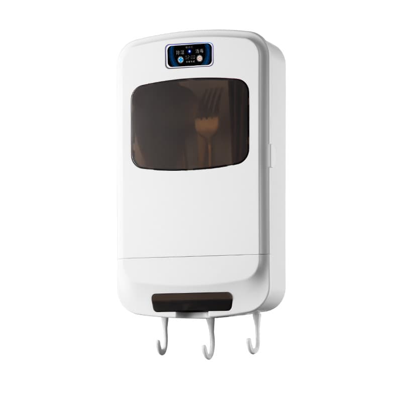Side-opening chopsticks sterilizer with no-drill installation, smart sterilization, and kitchen dust-proof air-drying drainage rack
