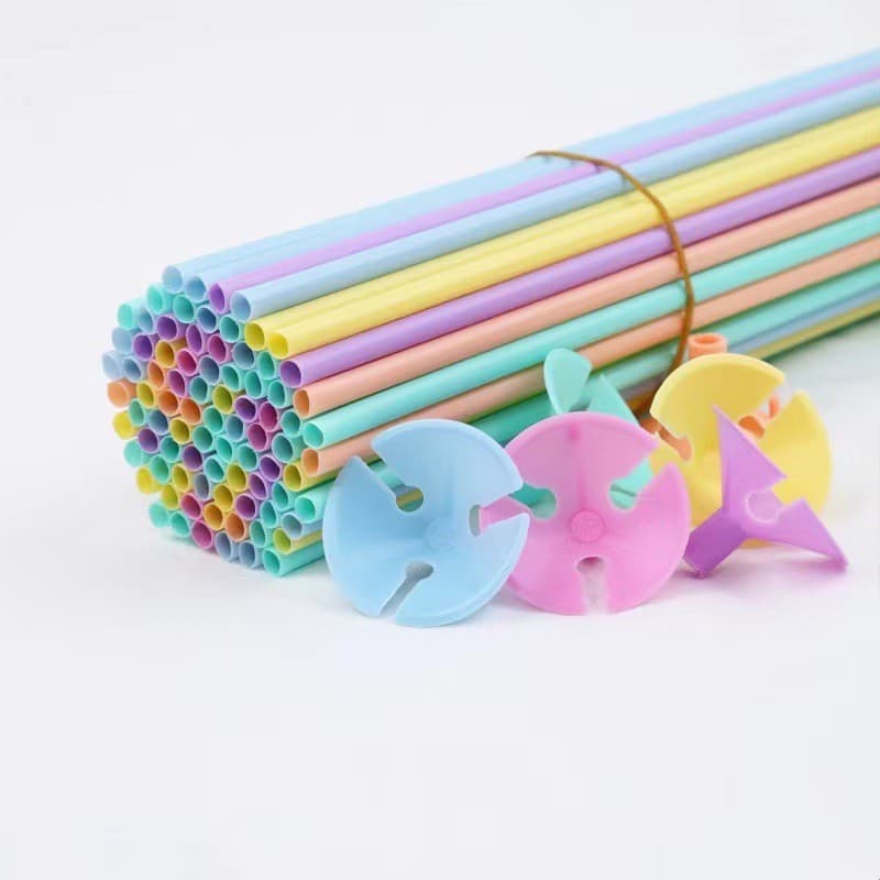 Macaron-colored mixed plastic 42cm latex balloon pole, gold and silver handheld stick, latex balloon stick tube.