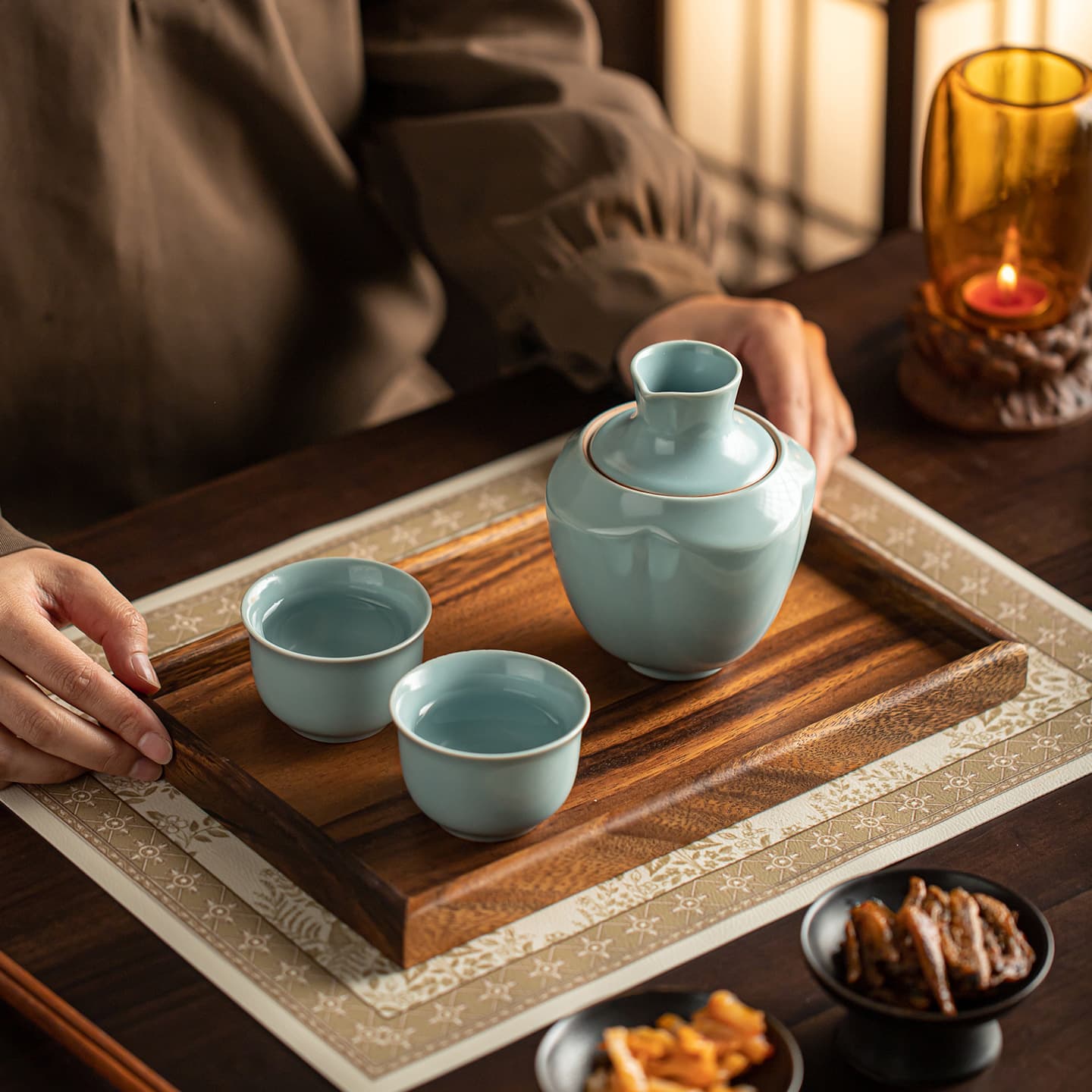 Household wine warmer, old-fashioned wine warmer, three-liang ceramic wine set, Chinese wine divider, Ru kiln yellow wine hot wine pot