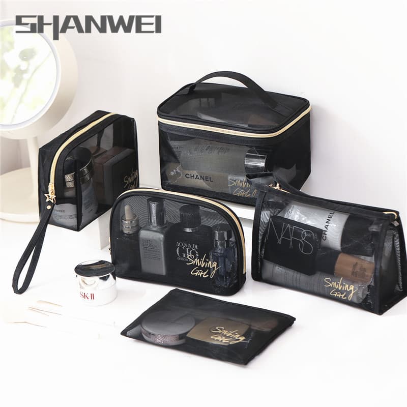 Popular large-capacity mesh makeup toiletry storage bag transparent bag travel beach cosmetic bag five-piece handbag