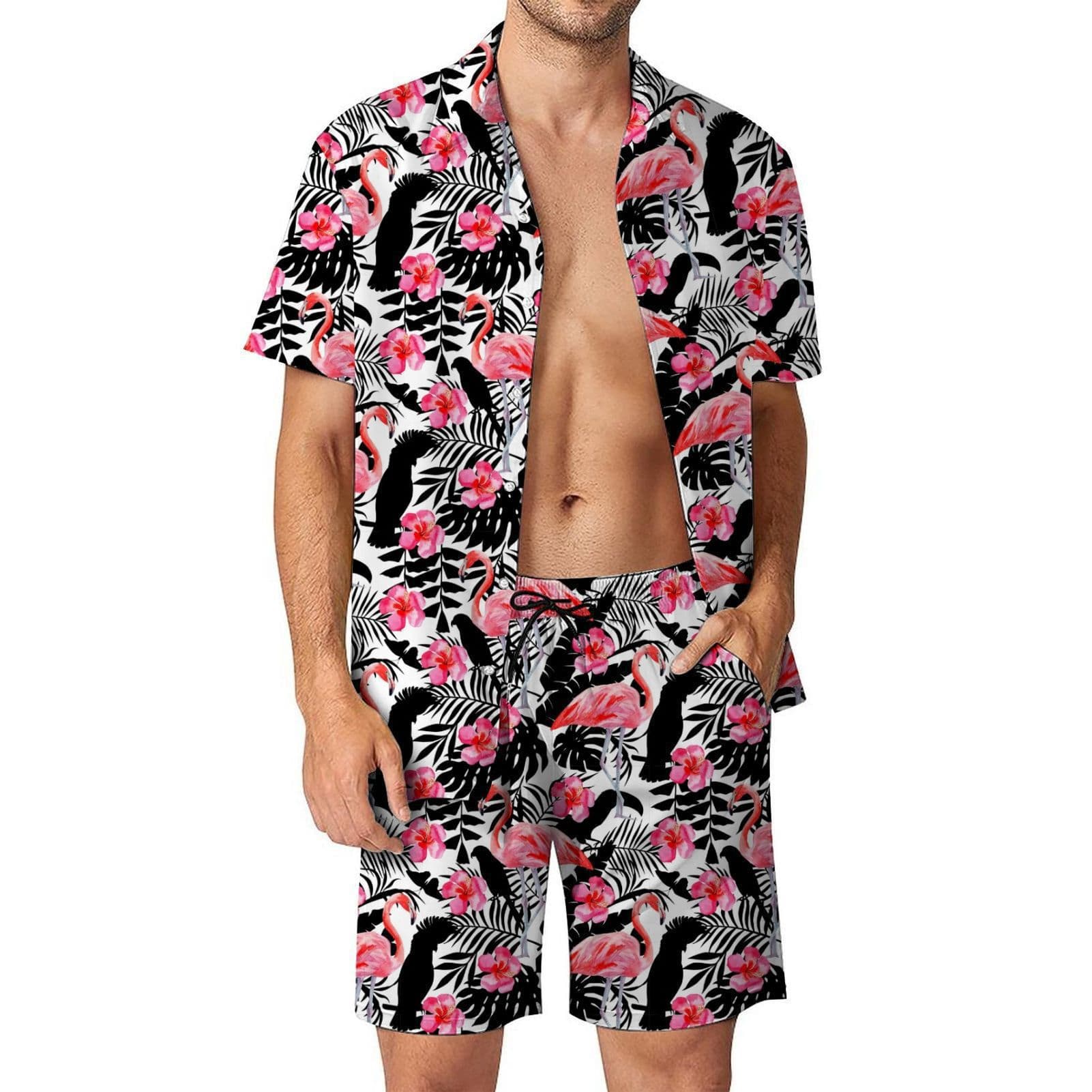 2025 European and American New Style Men's Set 3D Printed Black Shirt T-Shirt and Shorts Set Cross-Border Export