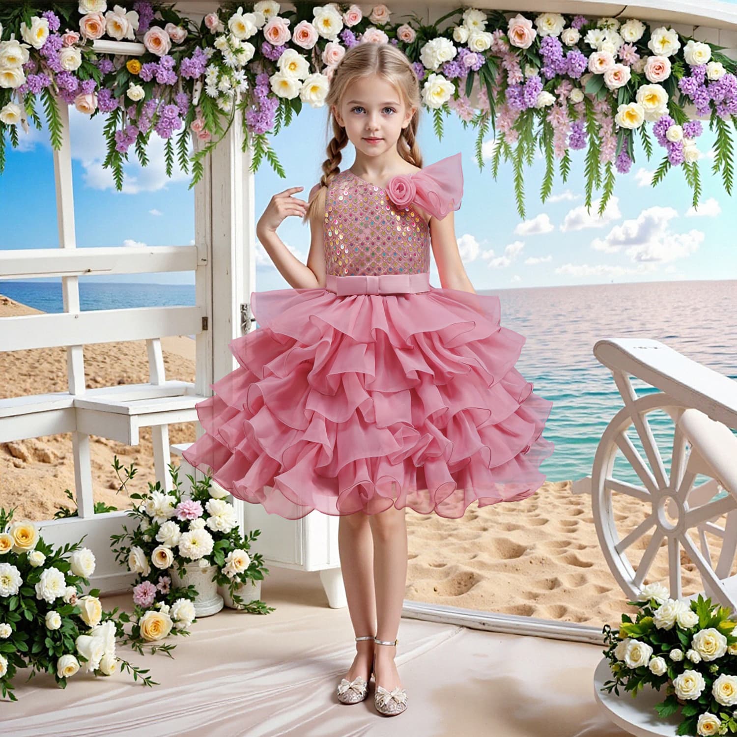 Princess Dress for Girls, Puffy Skirt with Princess Style, Children's Formal Wear, Wedding Dress, Chic Flower Girl Dress for Little Girls' Piano Performances