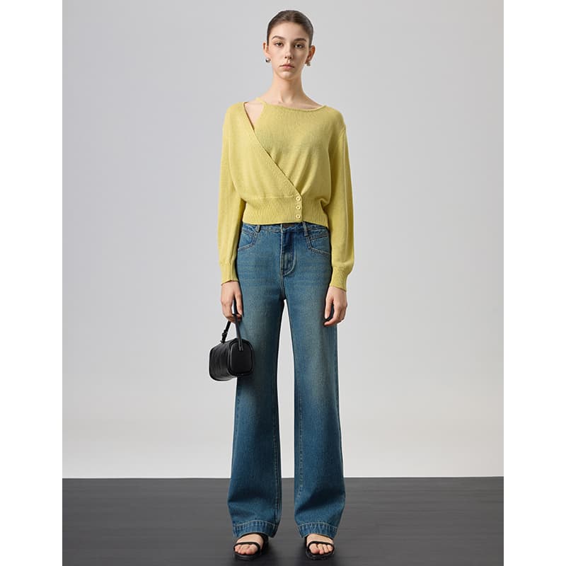 [High quality high-quality] American retro narrow wide-leg pants for women high-waisted loose straight denim trousers new autumn and winter style