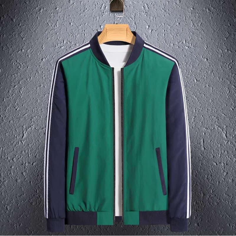 Spring/Autumn New Casual Fashion Round Neck Color Block Three-Stripe Sports Jacket Men's Bomber Jacket Black
