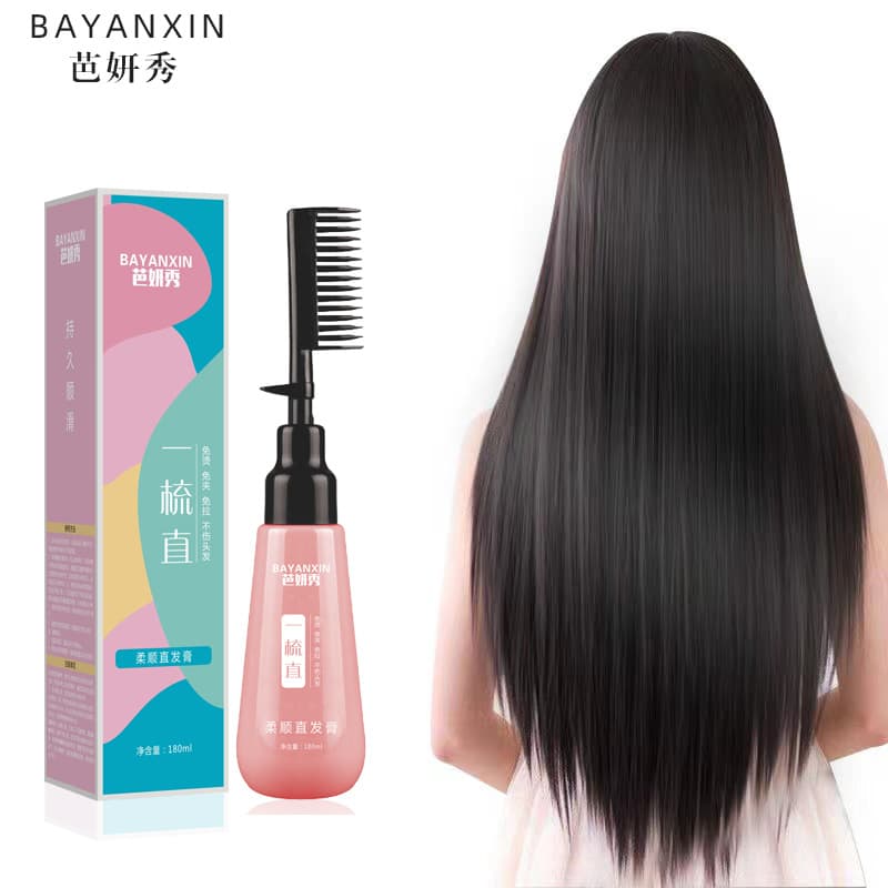 Bayanxiu Straightening Cream - One-Comb Straight, No Pulling, No Clamping, Hair-Friendly Softener, Ionic Perm Straightening and Setting Softening Cream Wash