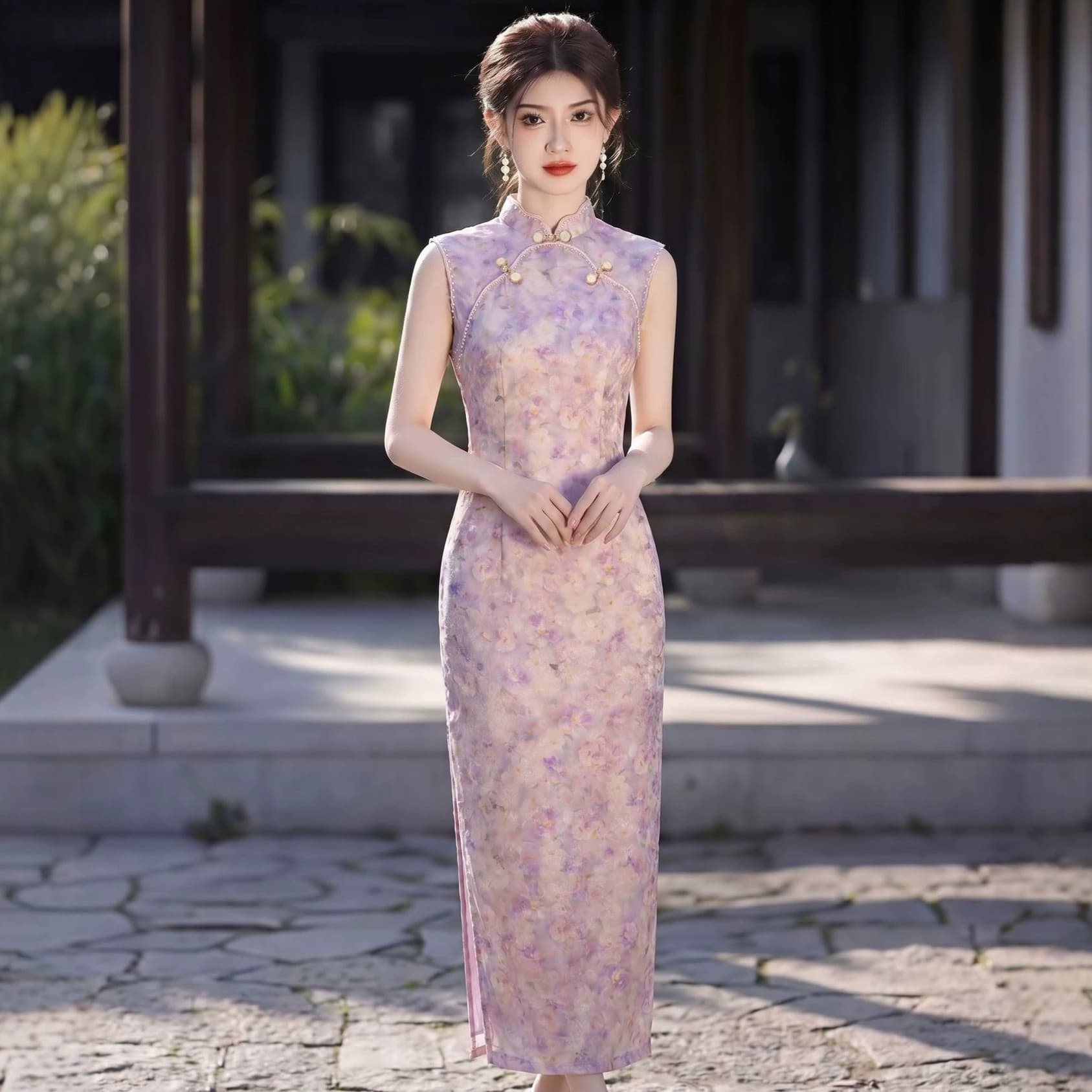 Purple sleeveless double-breasted cheongsam 2026 new improved young girl jacquard new Chinese style daily dress for women