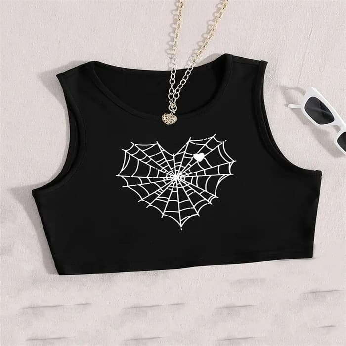 Cross-Border In-Stock European and American Style Crop Top Printed Tank Top Summer New Round Neck Sleeveless Casual Crop Top Tank Top