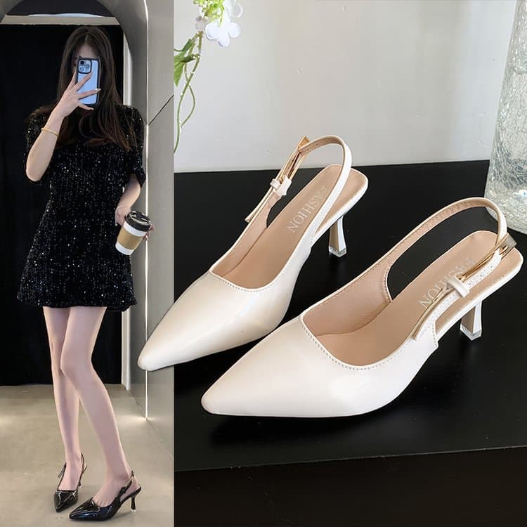 French-style thin heel closed-toe sandals for women, one-strap buckle high heels, 2026 summer new arrival, versatile pointed toe open-back flats