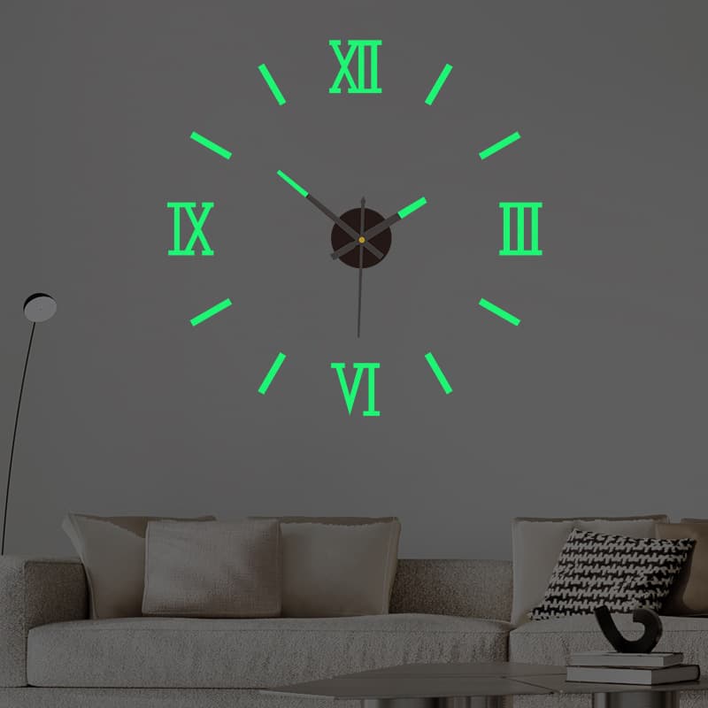 Creative No-Drill Glow-in-the-Dark DIY Wall Clock, Bedroom Living Room Mirror Clock, Silent Acrylic Decorative Wall Sticker Clock
