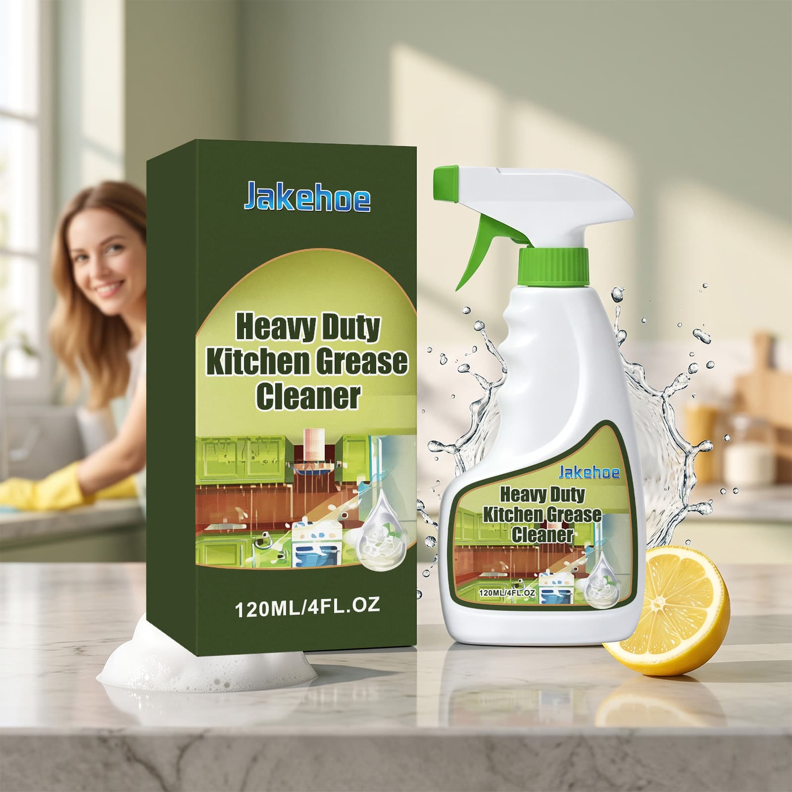 JAKEHOE Kitchen Heavy Grease Cleaner Gentle Ingredients Household Kitchen Oil Stain Cleaning Care Agent