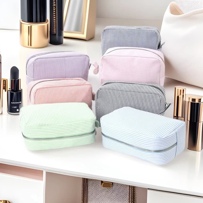 Cross-border Seersucker Makeup Bag Indian Style Striped Cosmetic Storage Bag Mississippi Portable Makeup Bag