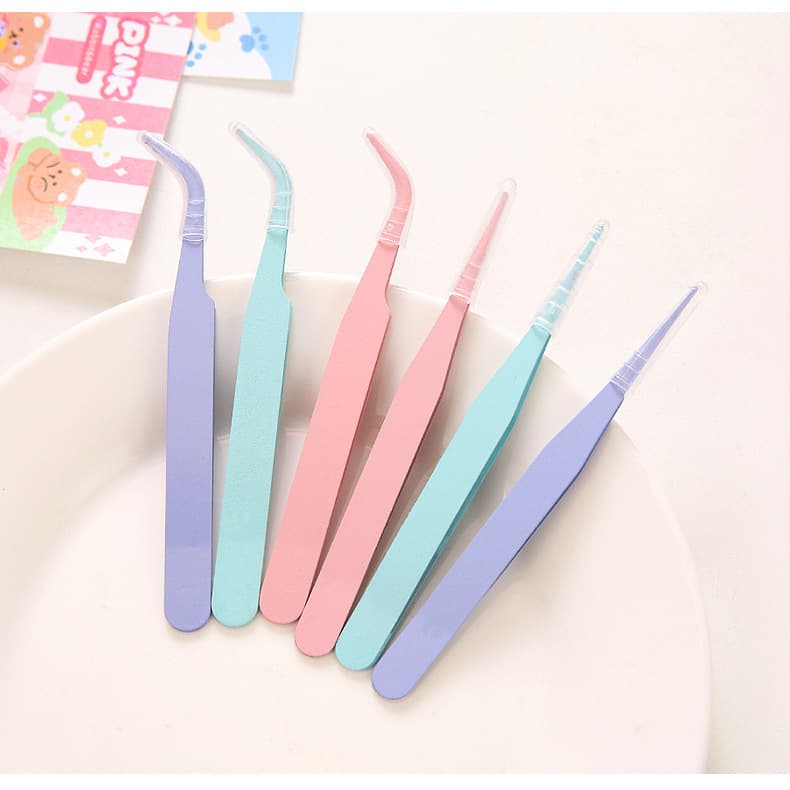 DIY Colorful Pointed and Curved Tweezers, Macaron Pink Eyelash Tweezers, Craft Journal Tweezers, Stainless Steel Tweezers Wholesale
