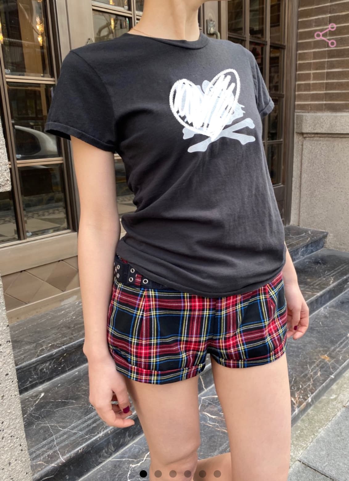 BM Style Cartoon Print Black Round Neck Short Sleeve T-Shirt for Women, American Trendy Fitted Slimming Top