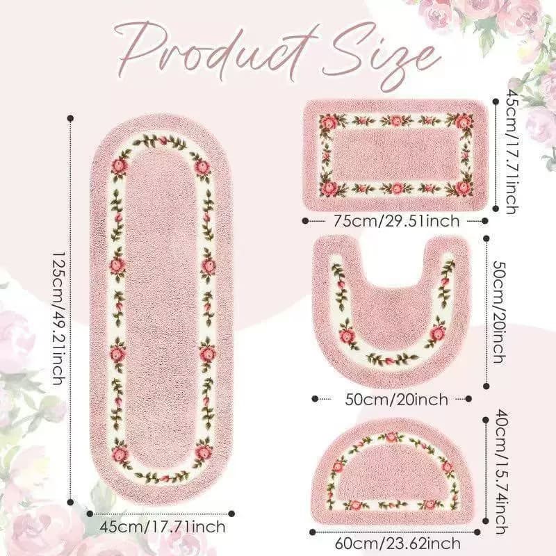 Cross-border Pastoral Minimalist Bathroom Floor Mat Set, Home Toilet Absorbent Stain-Resistant Toilet Mat Set, Imitation Cashmere Rug