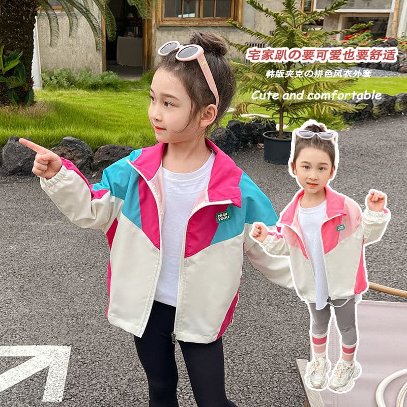 Girls Jacket Spring Autumn New Arrival Stylish Color-Block Sports Top Windbreaker Style
