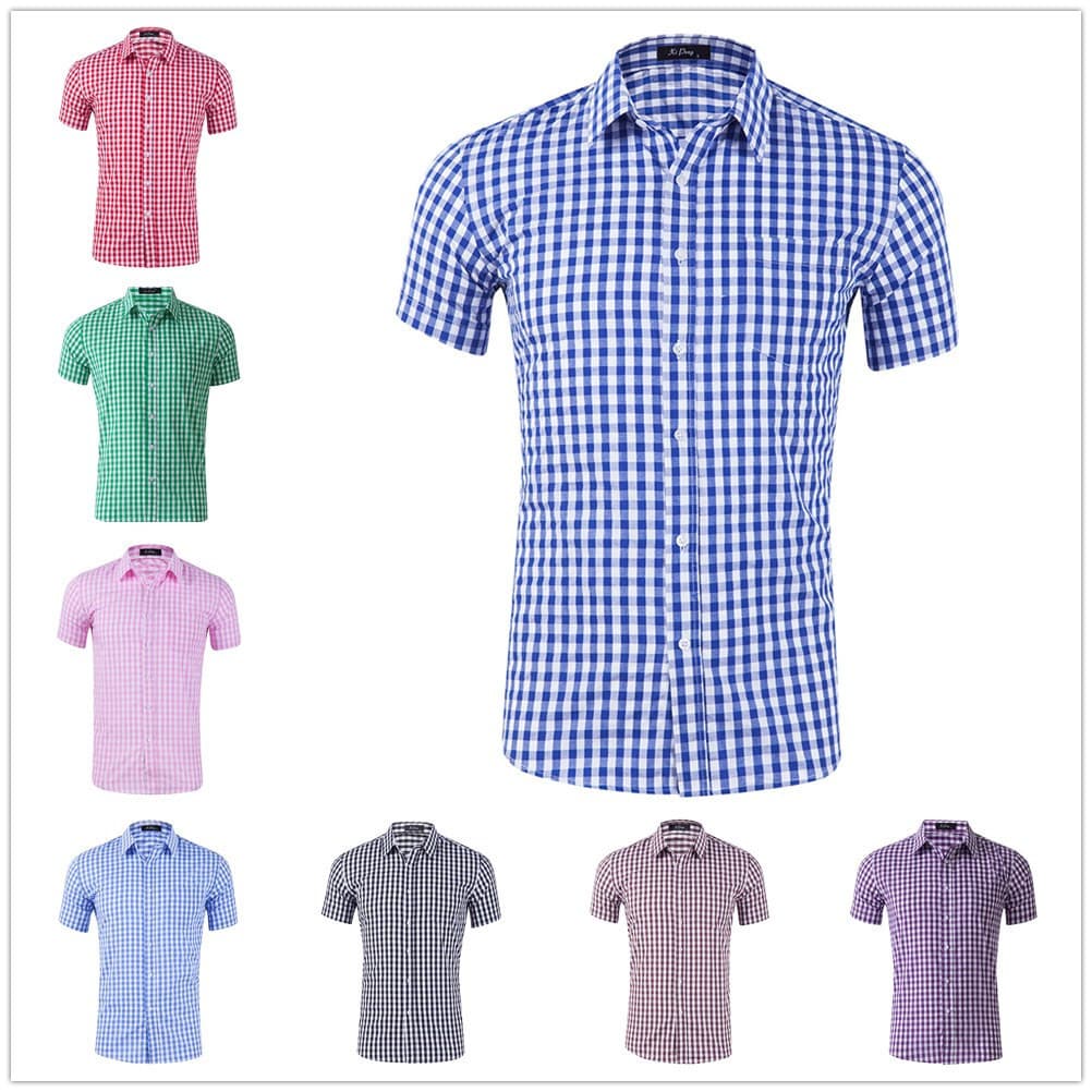 2024 Cross-border Supply Men's Shirt New Style Pure Cotton Small Plaid Short Sleeve Shirt Men short sleeve