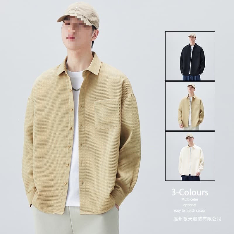 2026 Spring and Autumn New Long Sleeve Shirt Men's Autumn Trendy Brand Handsome Loose Casual Shirt Clothes Men's Black