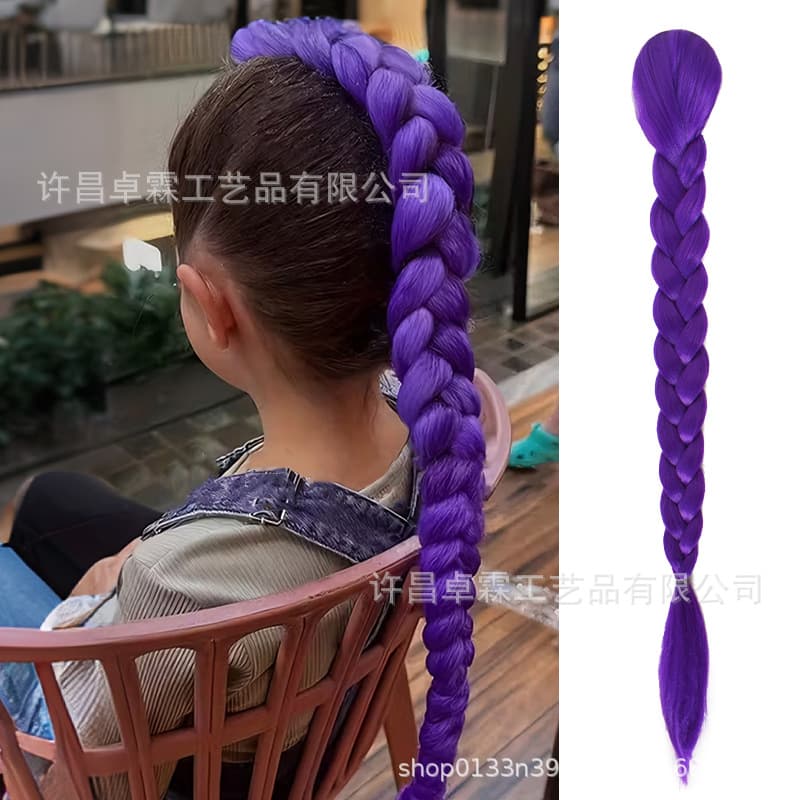 Cos Wig Skpop Demon Hunter Girls Group Rumi Ponytail Purple Wig Colorful Braided High Ponytail Dreadlocks