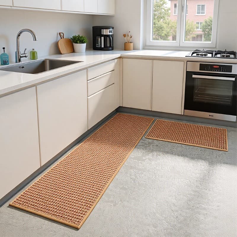 Kitchen oil-proof and waterproof linen TPR bottom no-wash wipeable long carpet bubble grid hemp stain-resistant anti-slip floor mat