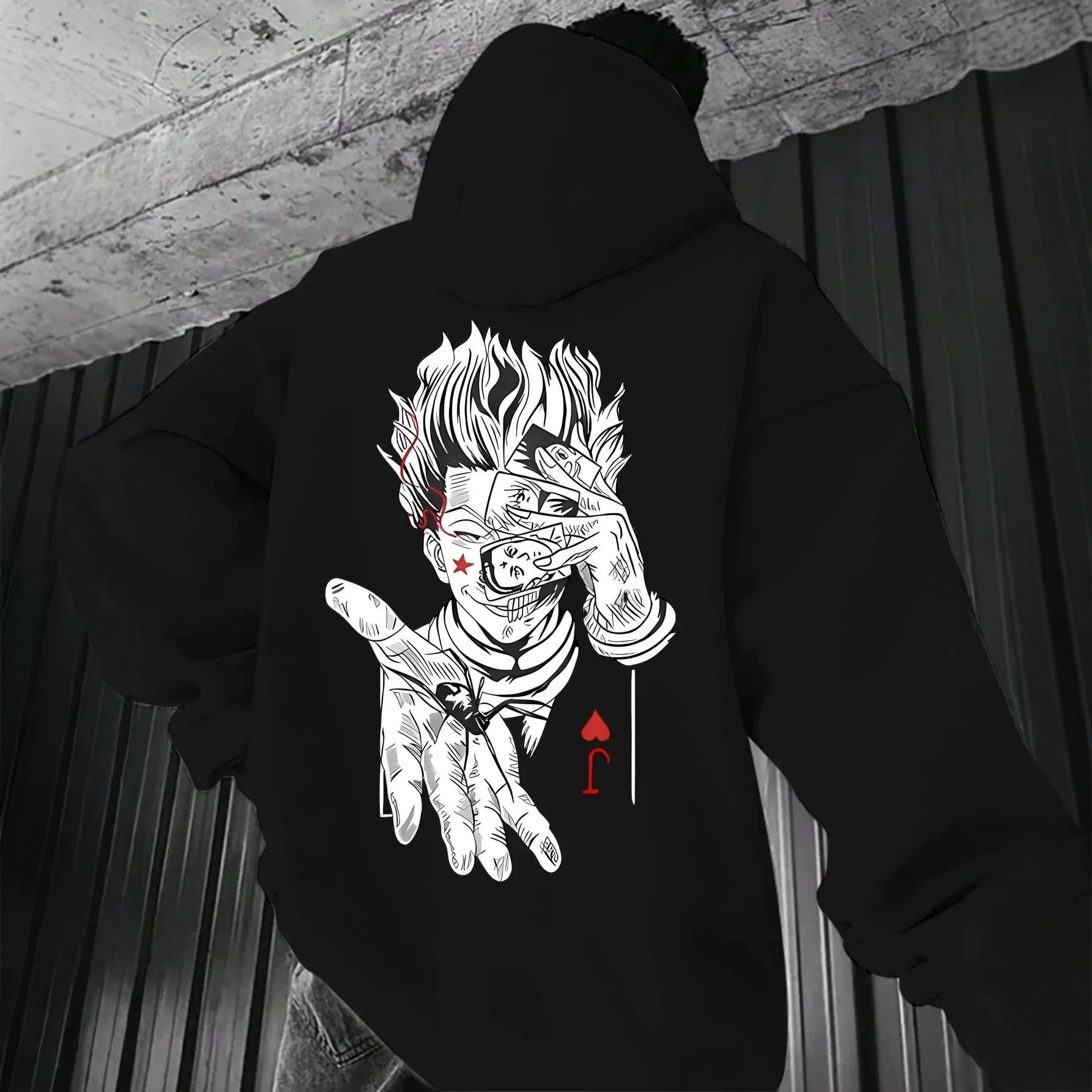 Y2K retro punk One Piece printed casual hoodie American Gothic couple sports hooded sweatshirt