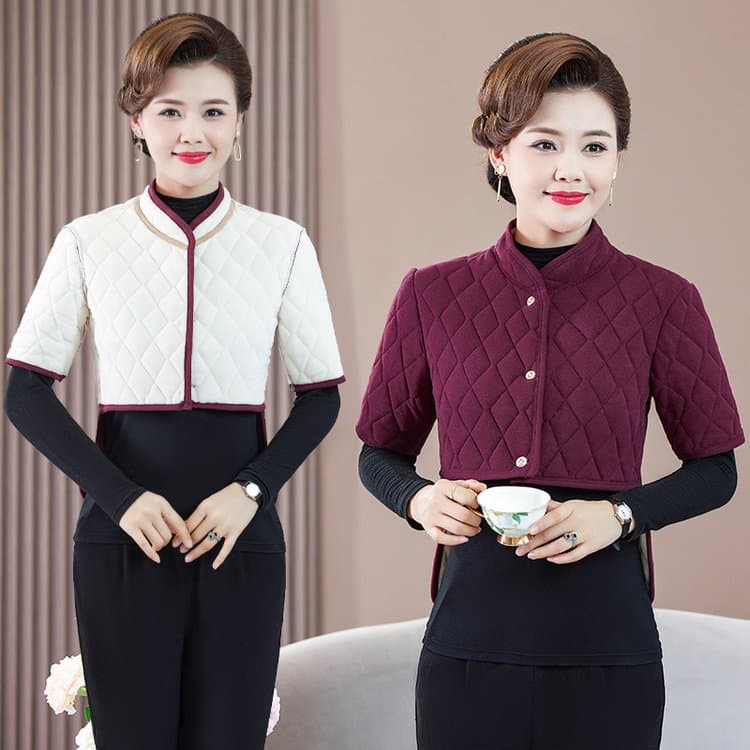 Winter three-quarter sleeve waist protection style shoulder protection middle-aged and elderly shoulder warm shoulder protection fleece-lined vest cold-proof sleeveless top shawl outer wear.